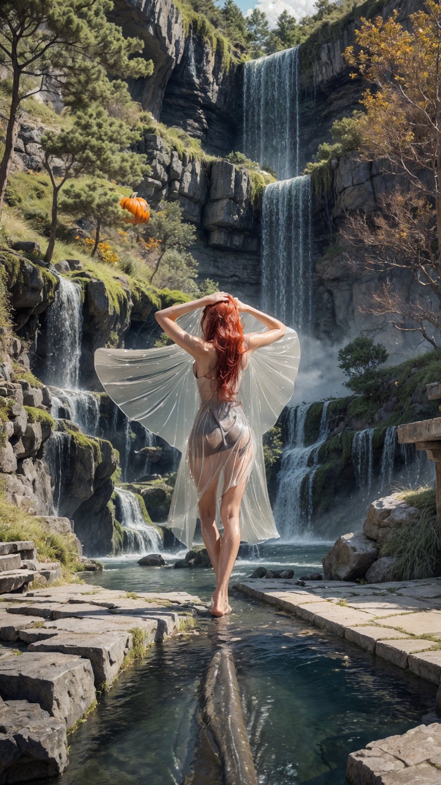 See-through dress under the waterfall1
