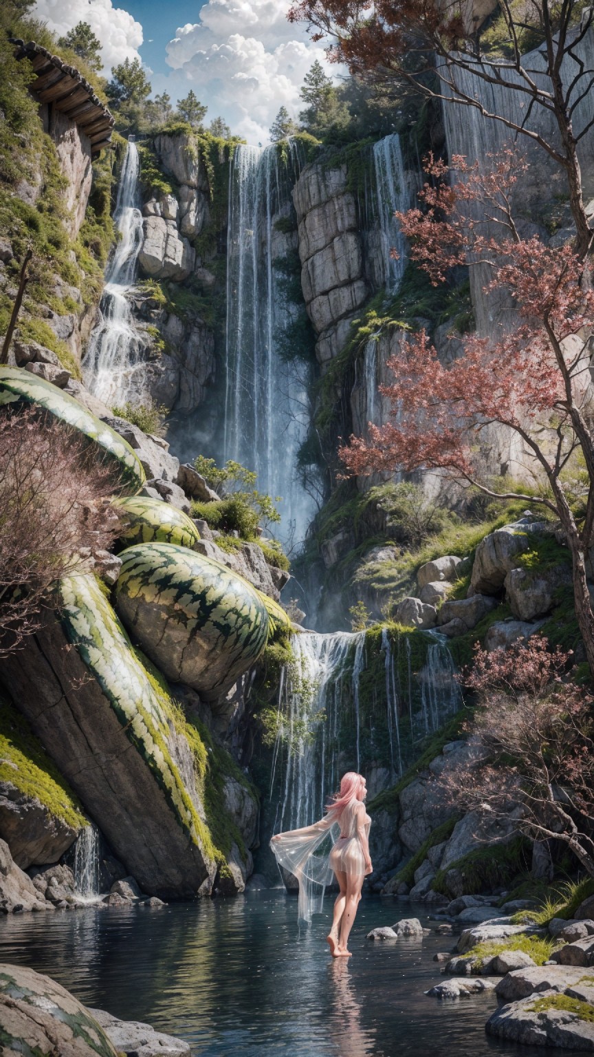 See-through dress under the waterfall1