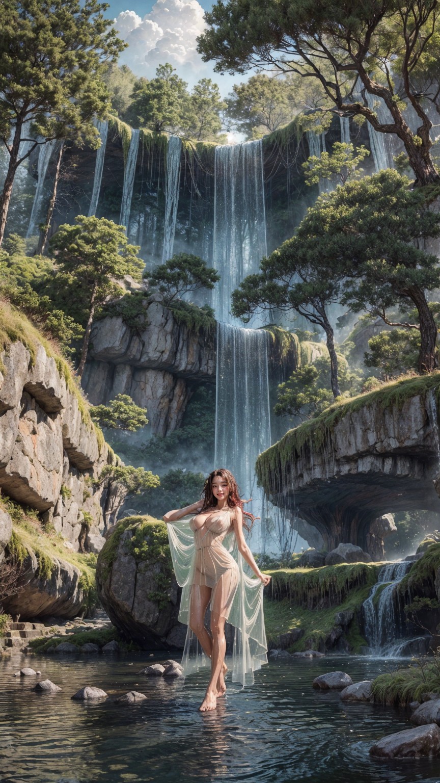 See-through dress under the waterfall1