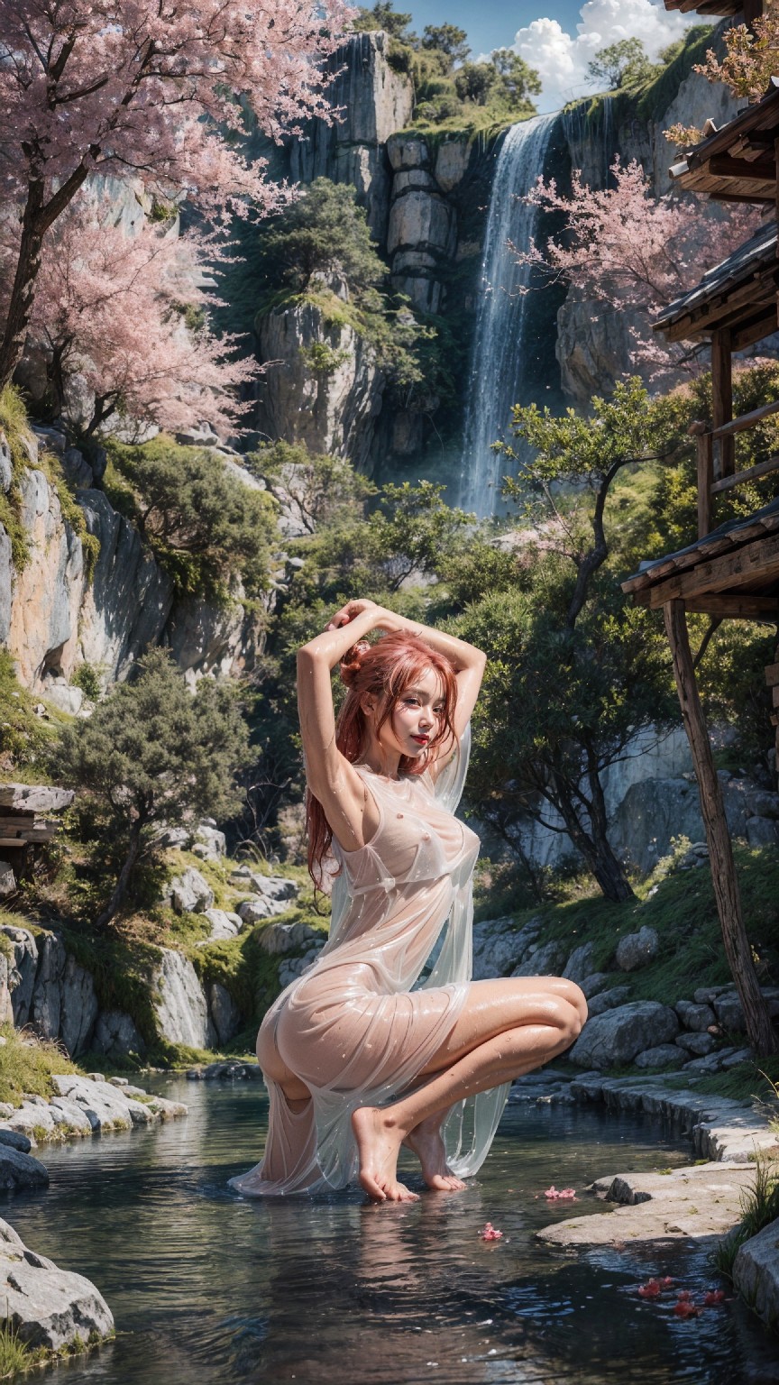 See-through dress under the waterfall1
