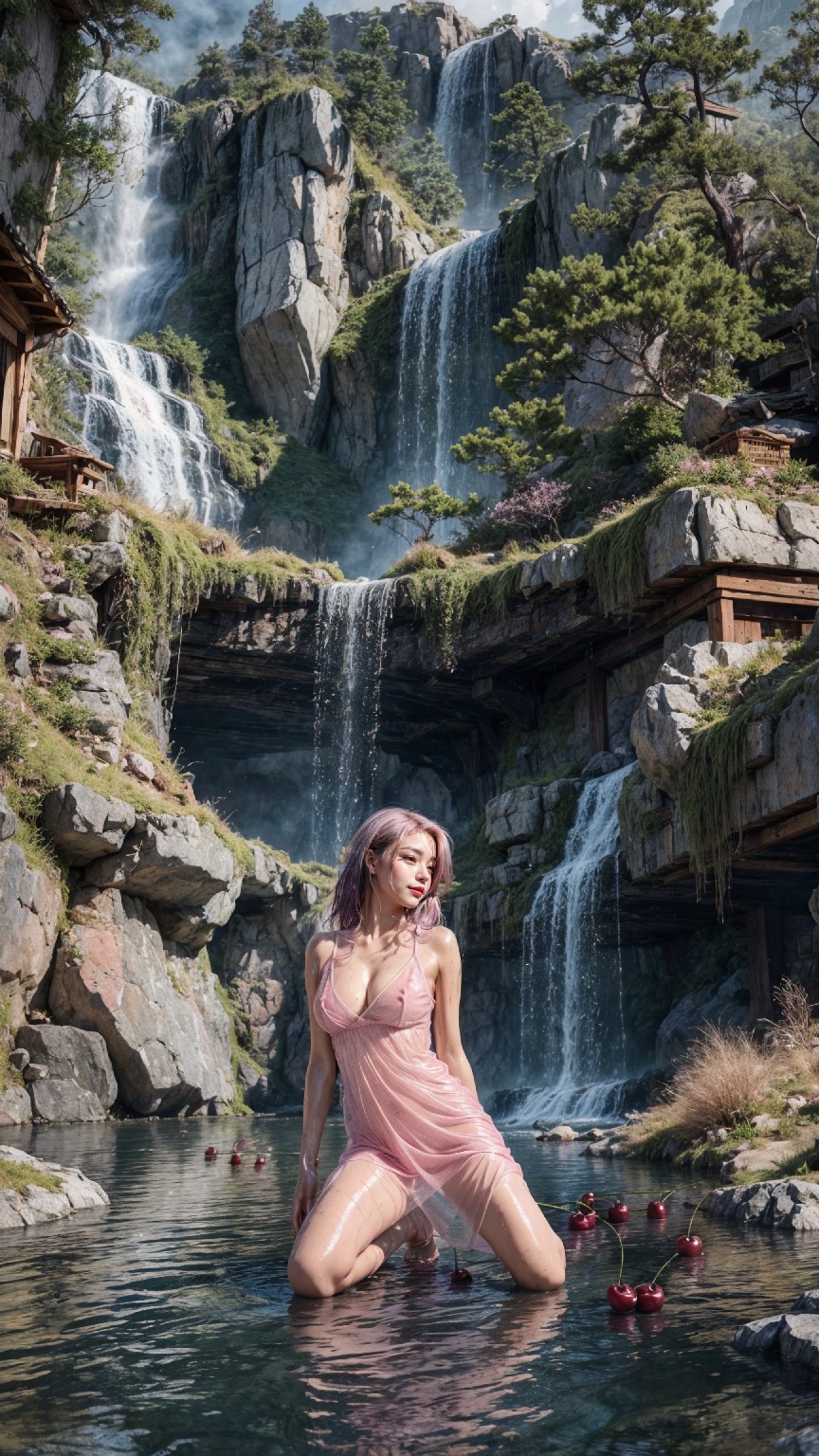 See-through dress under the waterfall1