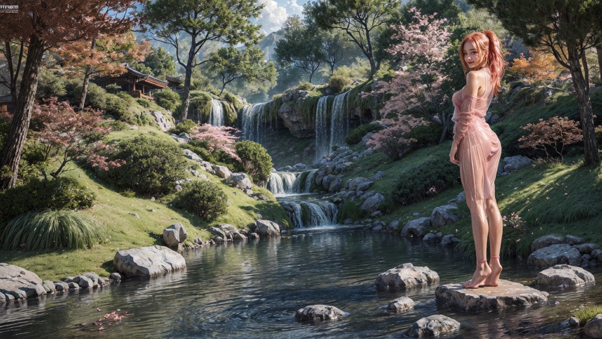 See-through dress under the waterfall1