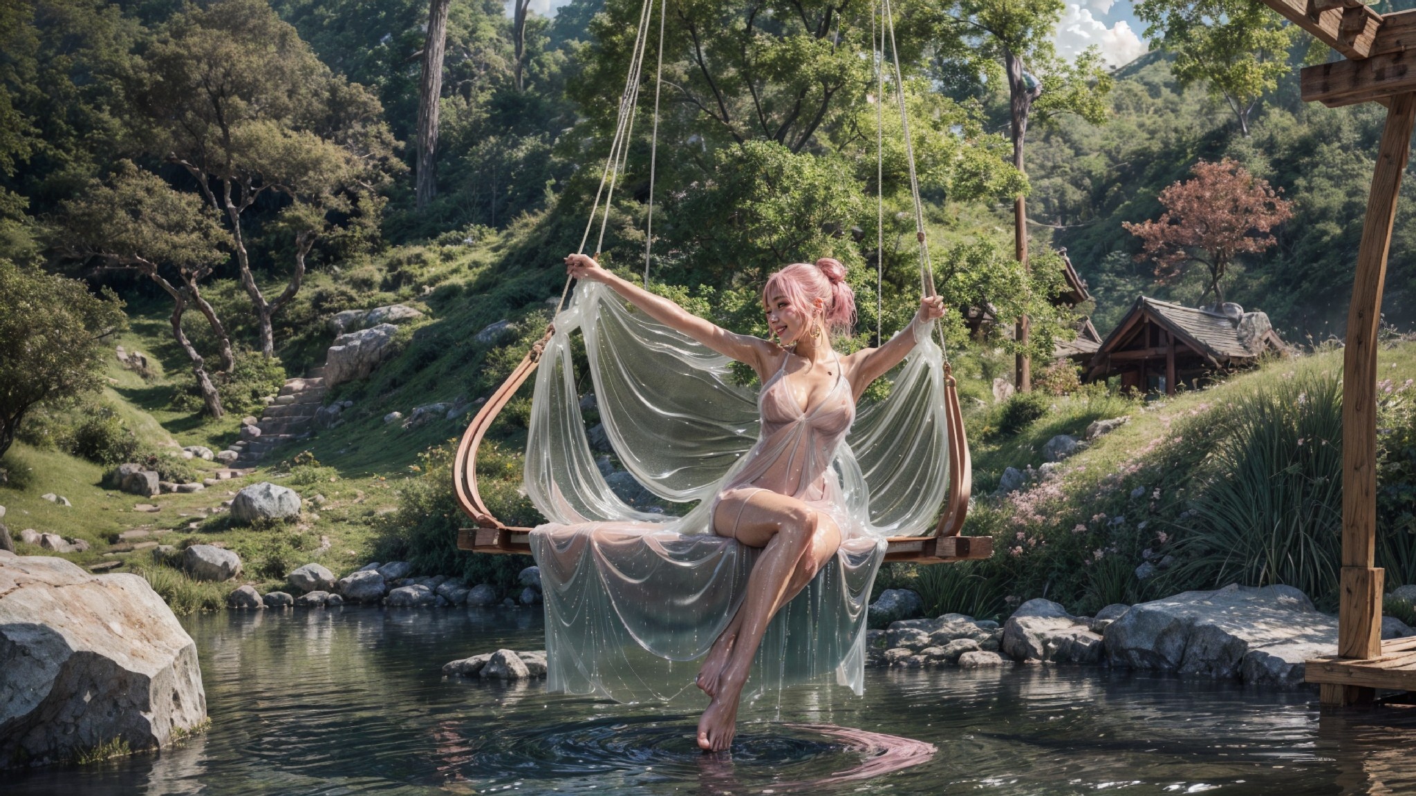 See-through dress under the waterfall1