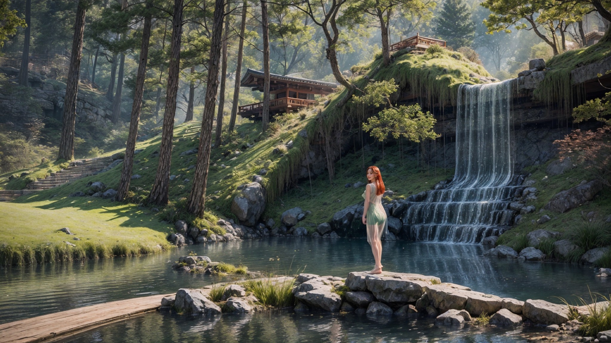 See-through dress under the waterfall1