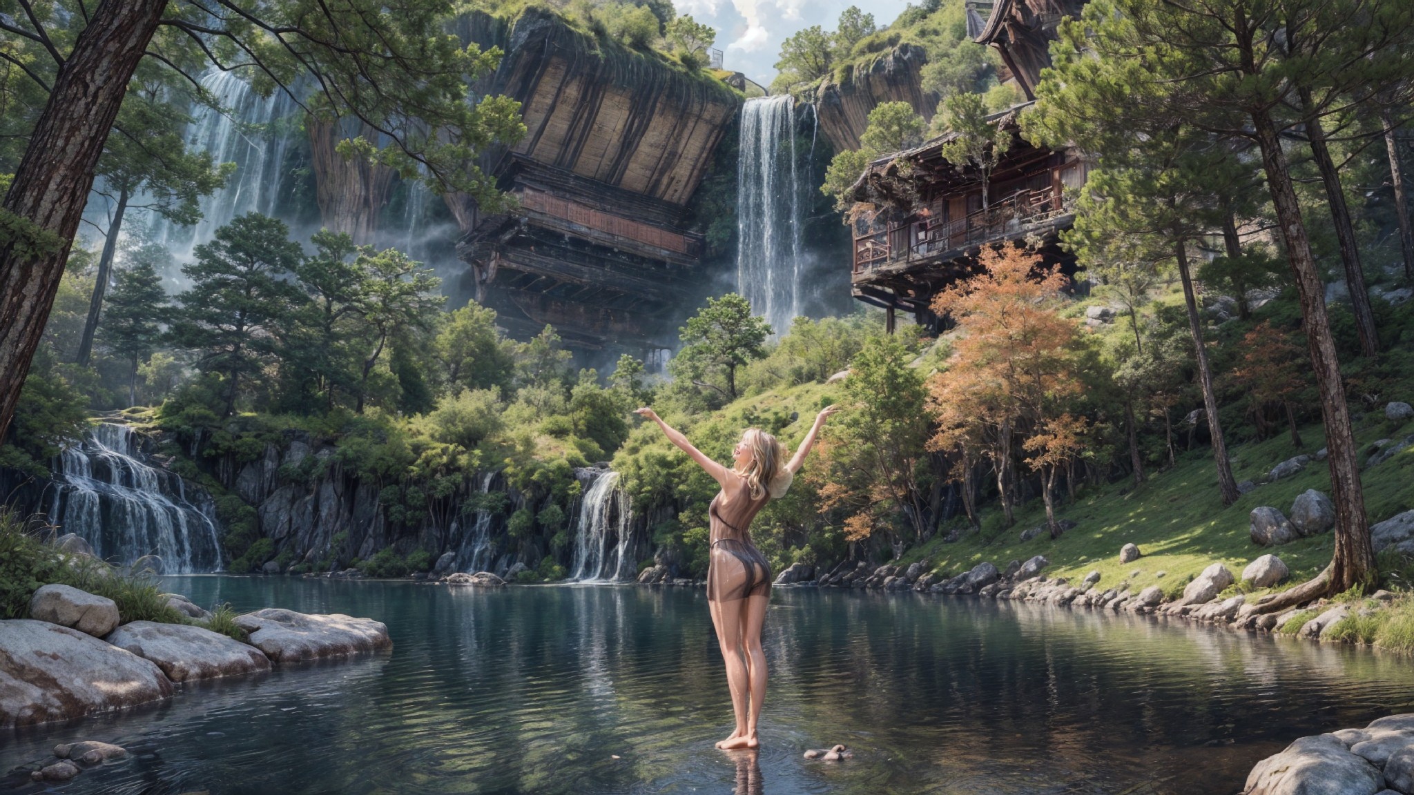 See-through dress under the waterfall1