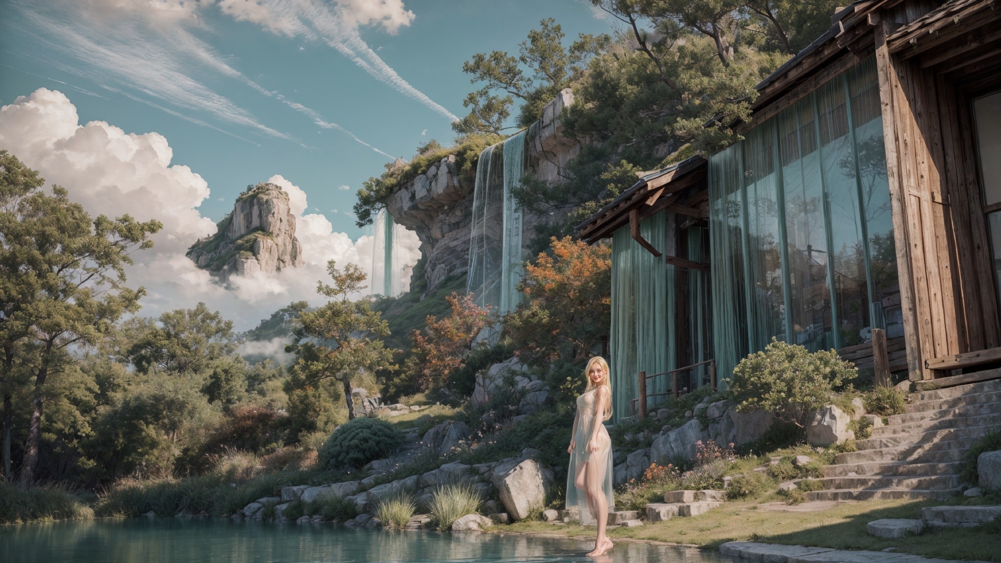 See-through dress under the waterfall1