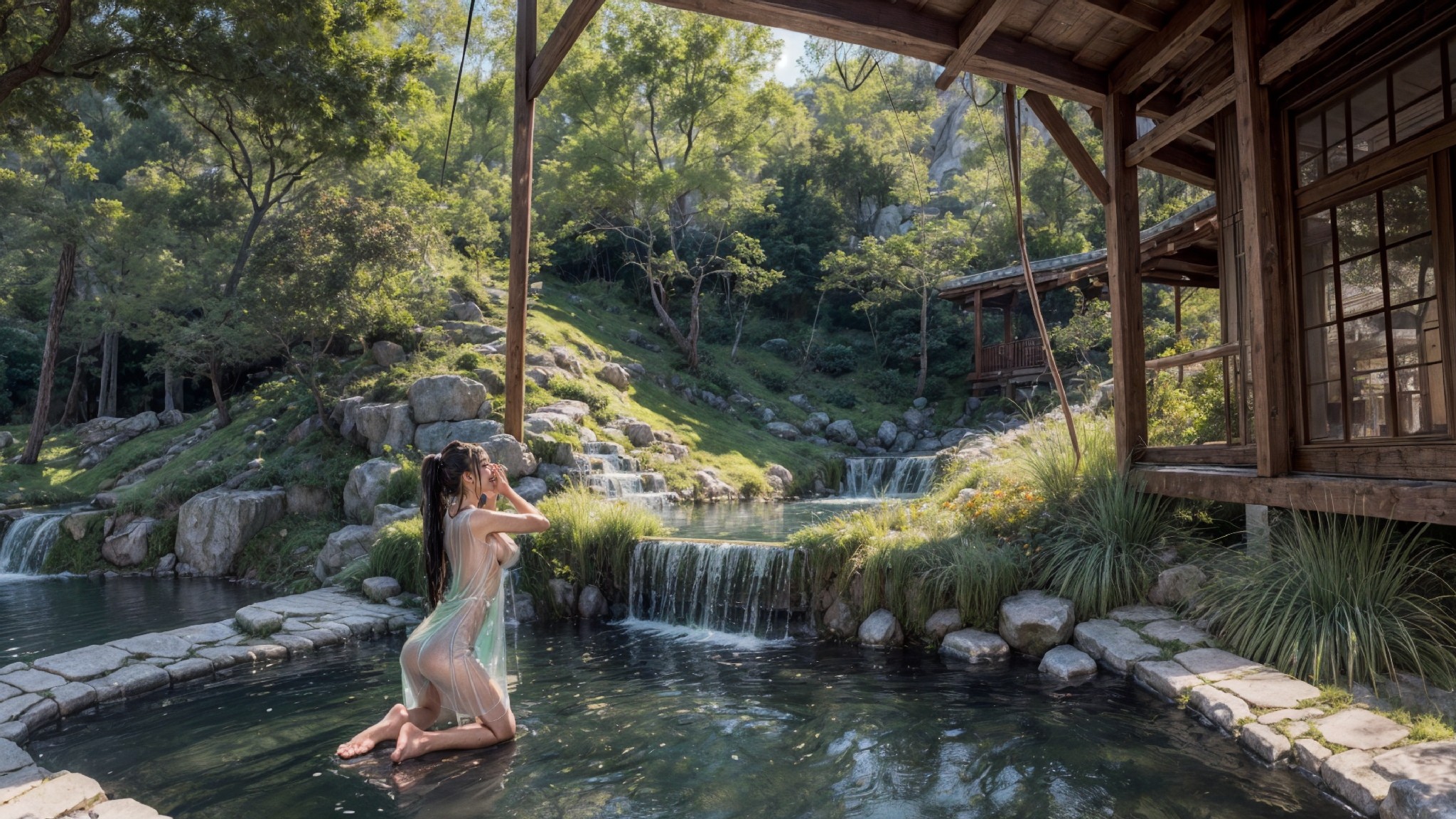 See-through dress under the waterfall1