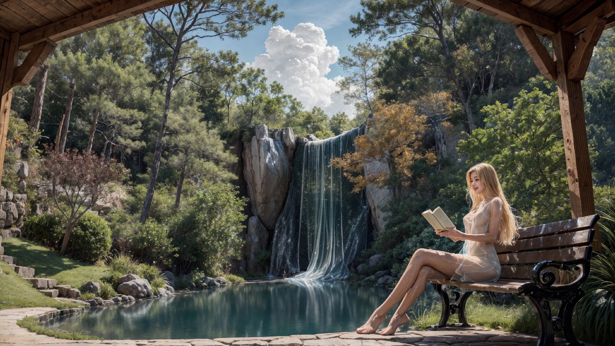 See-through dress under the waterfall1