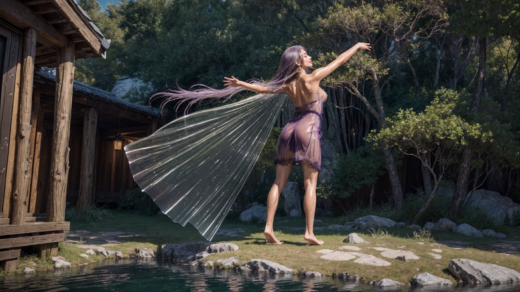 See-through dress under the waterfall1