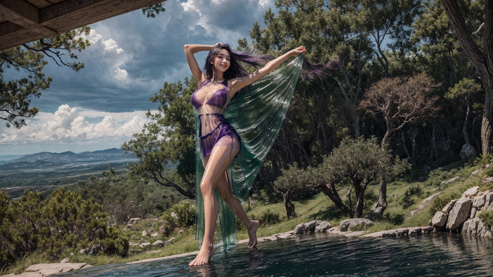 See-through dress under the waterfall1