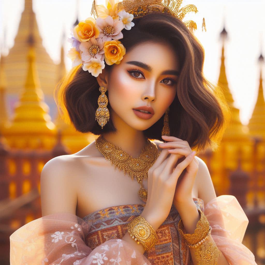 緬甸佛教之美～穿戴傳統服飾的緬甸美女