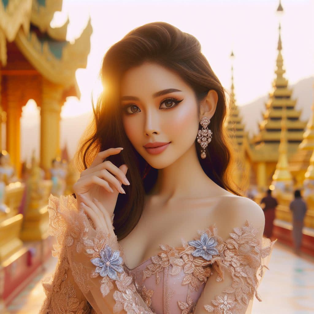 緬甸佛教之美～穿戴傳統服飾的緬甸美女