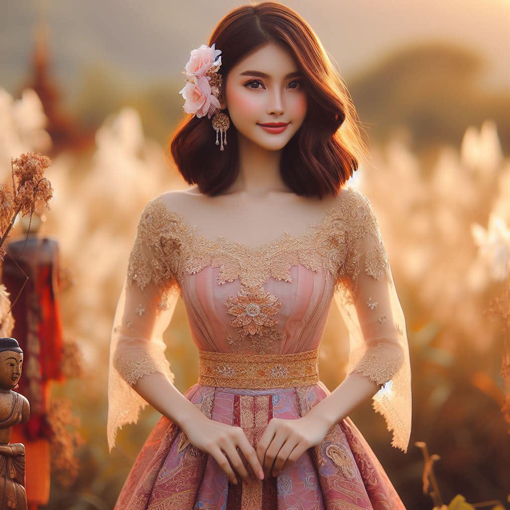 緬甸佛教之美～穿戴傳統服飾的緬甸美女