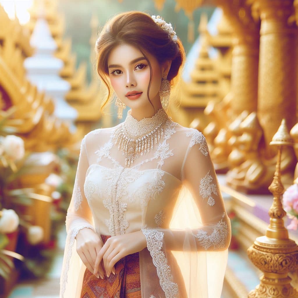 緬甸佛教之美～穿戴傳統服飾的緬甸美女