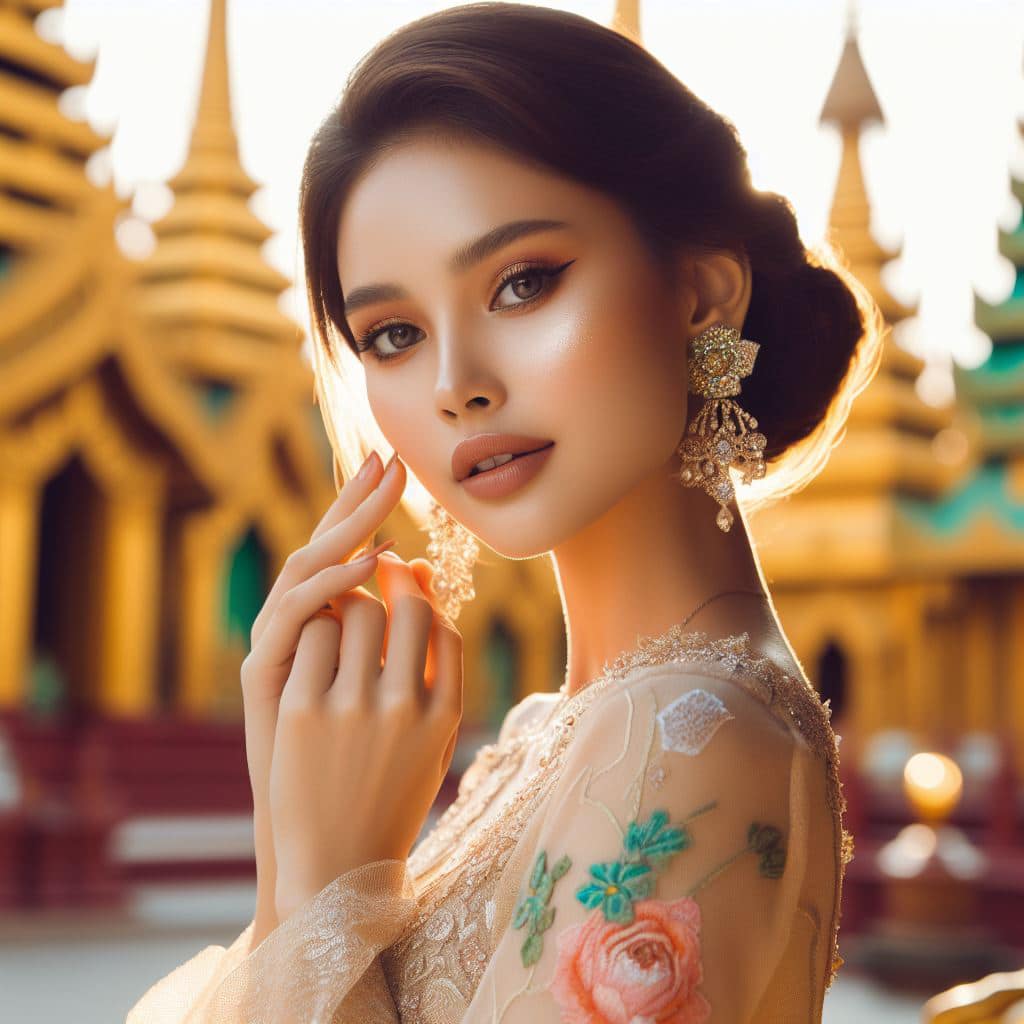 緬甸佛教之美～穿戴傳統服飾的緬甸美女