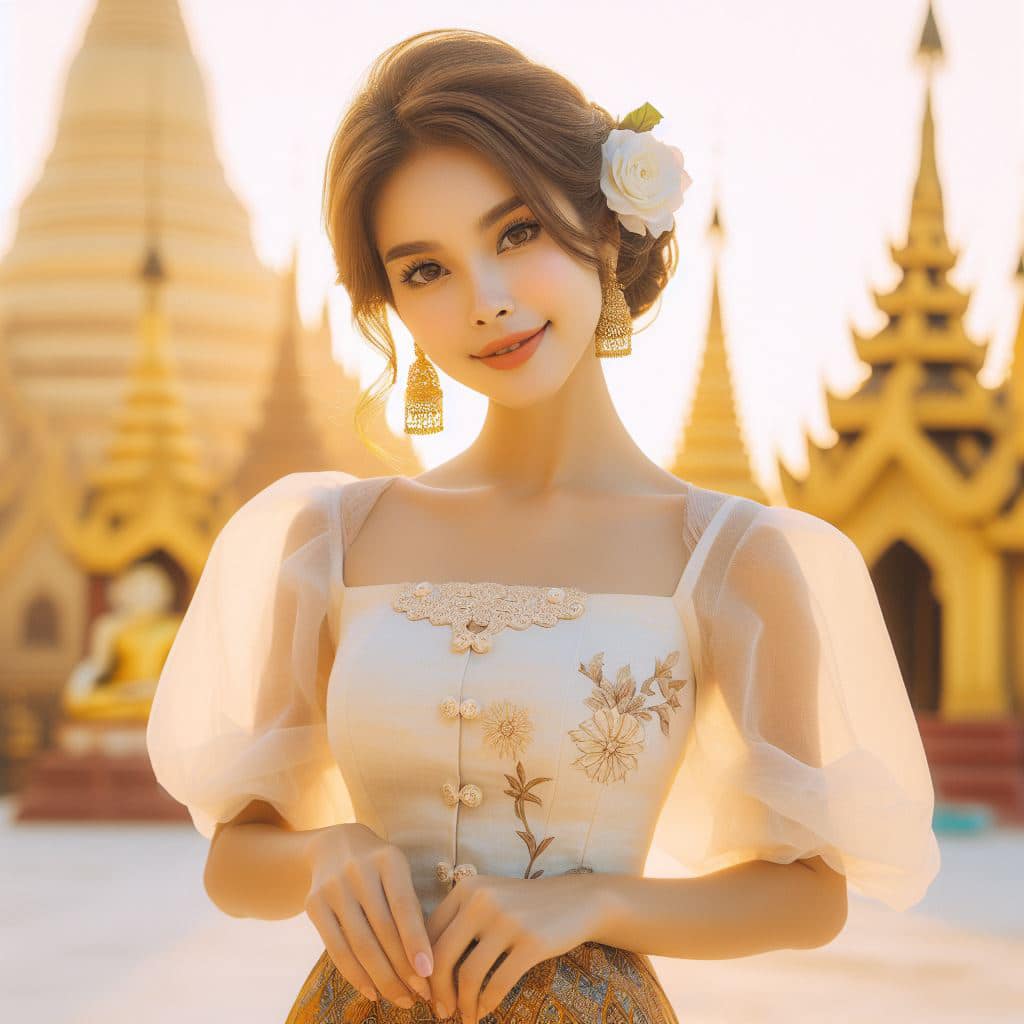 緬甸佛教之美～穿戴傳統服飾的緬甸美女