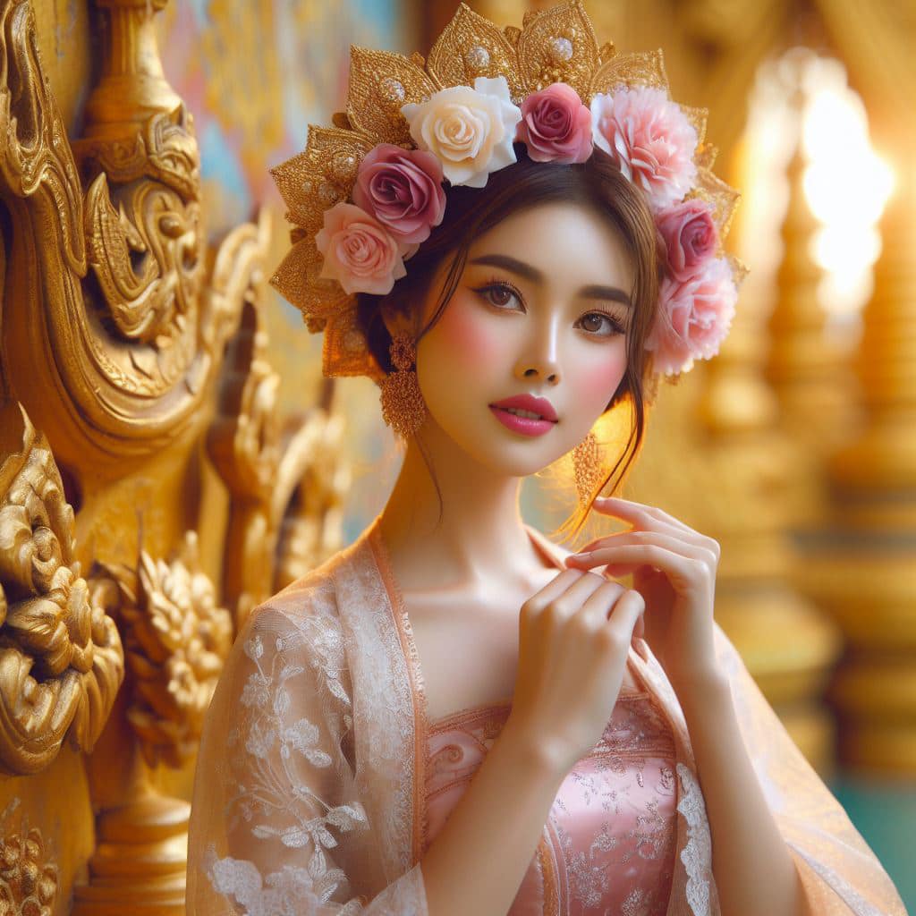緬甸佛教之美～穿戴傳統服飾的緬甸美女