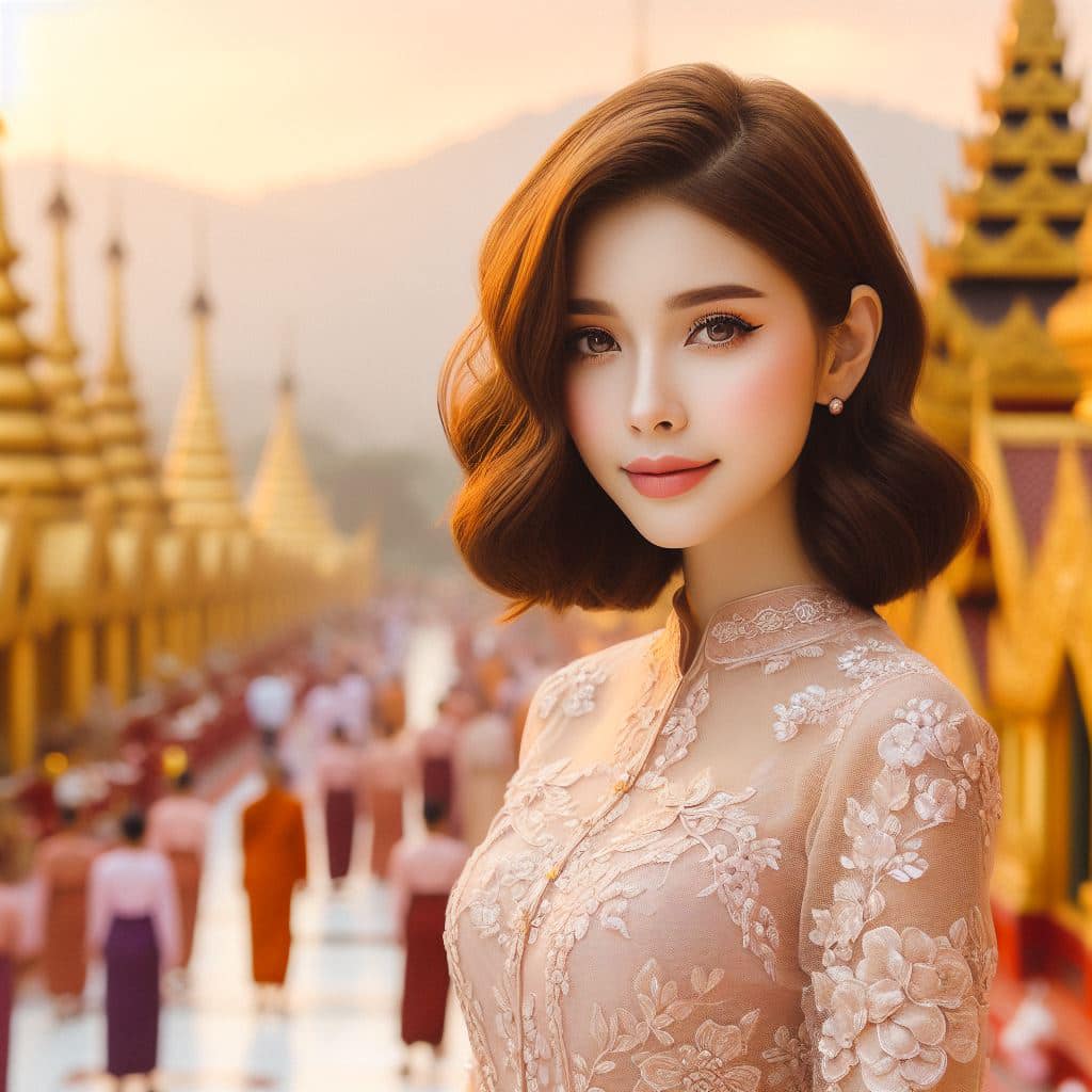 緬甸佛教之美～穿戴傳統服飾的緬甸美女