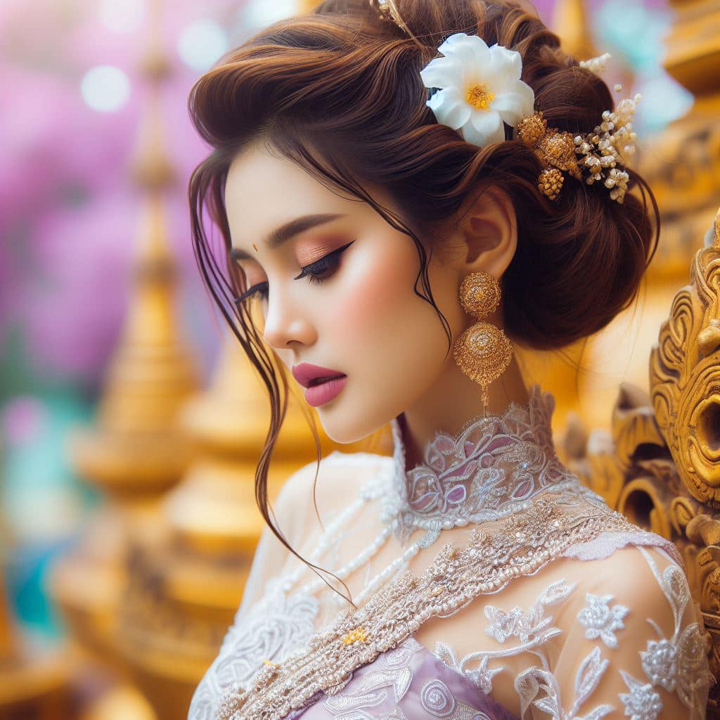 緬甸佛教之美～穿戴傳統服飾的緬甸美女
