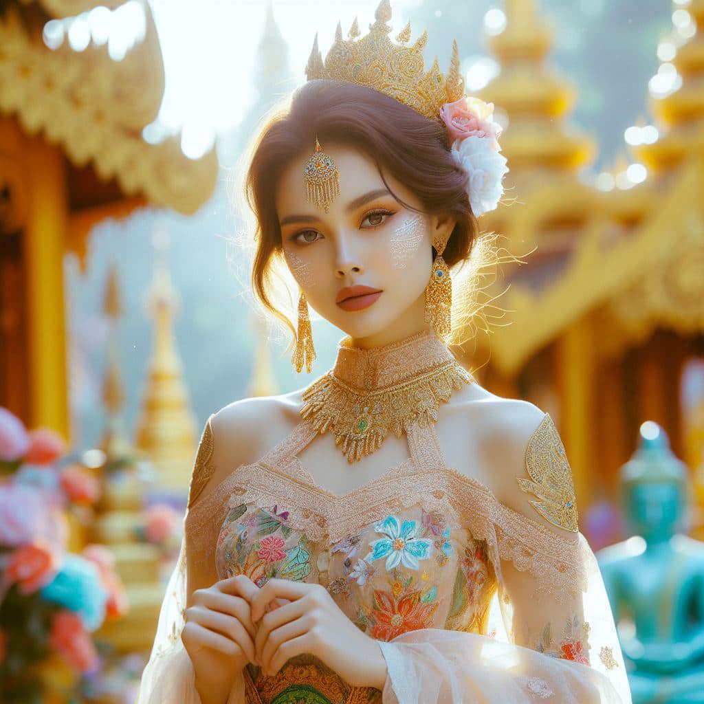 緬甸佛教之美～穿戴傳統服飾的緬甸美女