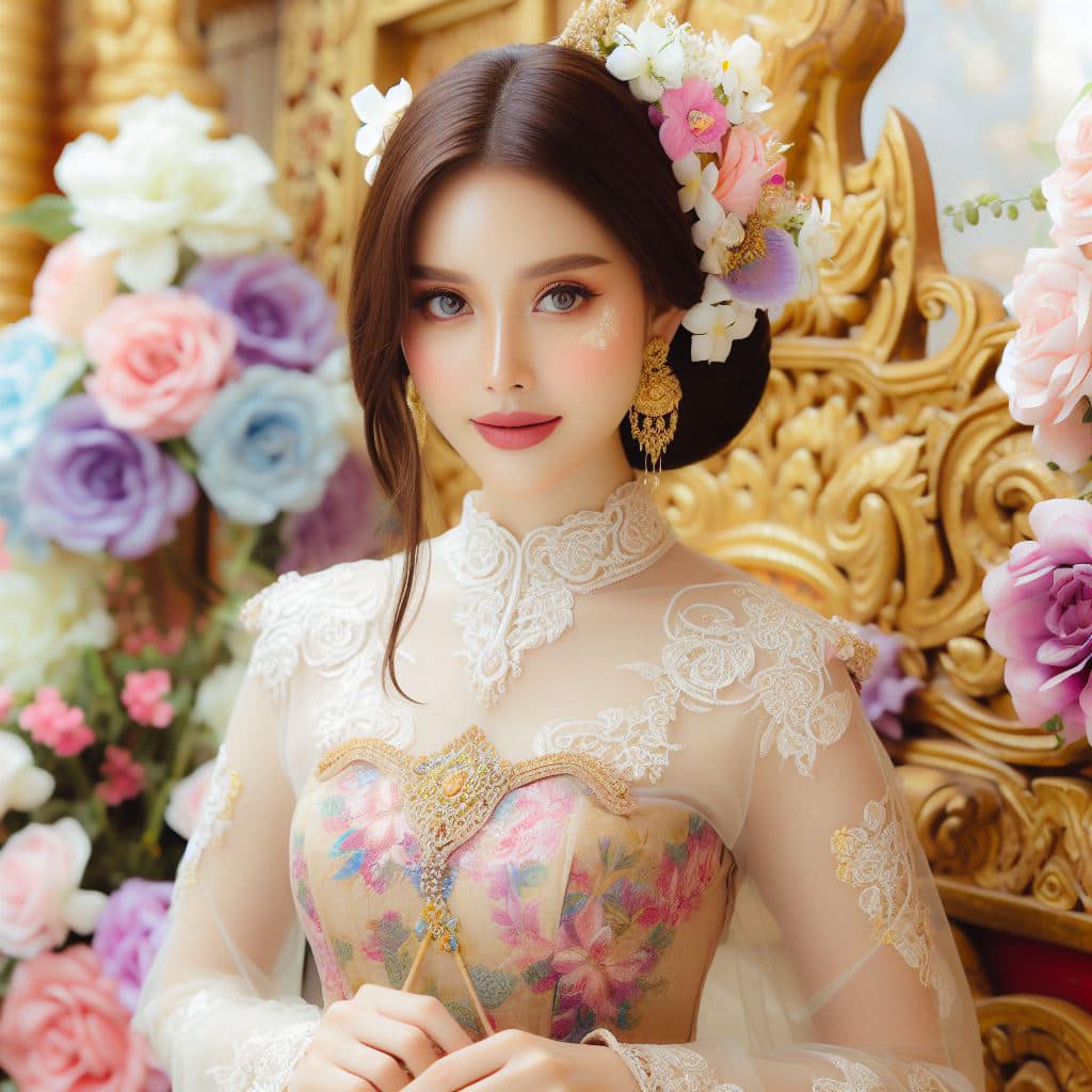 緬甸佛教之美～穿戴傳統服飾的緬甸美女