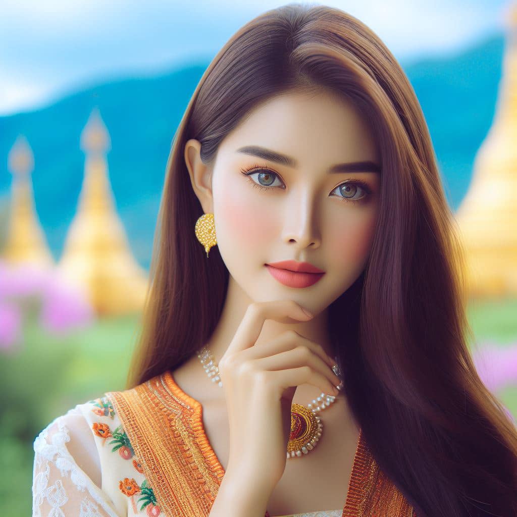 緬甸佛教之美～穿戴傳統服飾的緬甸美女