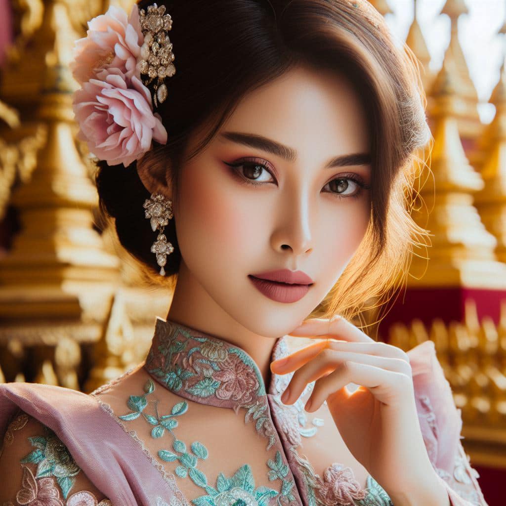 緬甸佛教之美～穿戴傳統服飾的緬甸美女