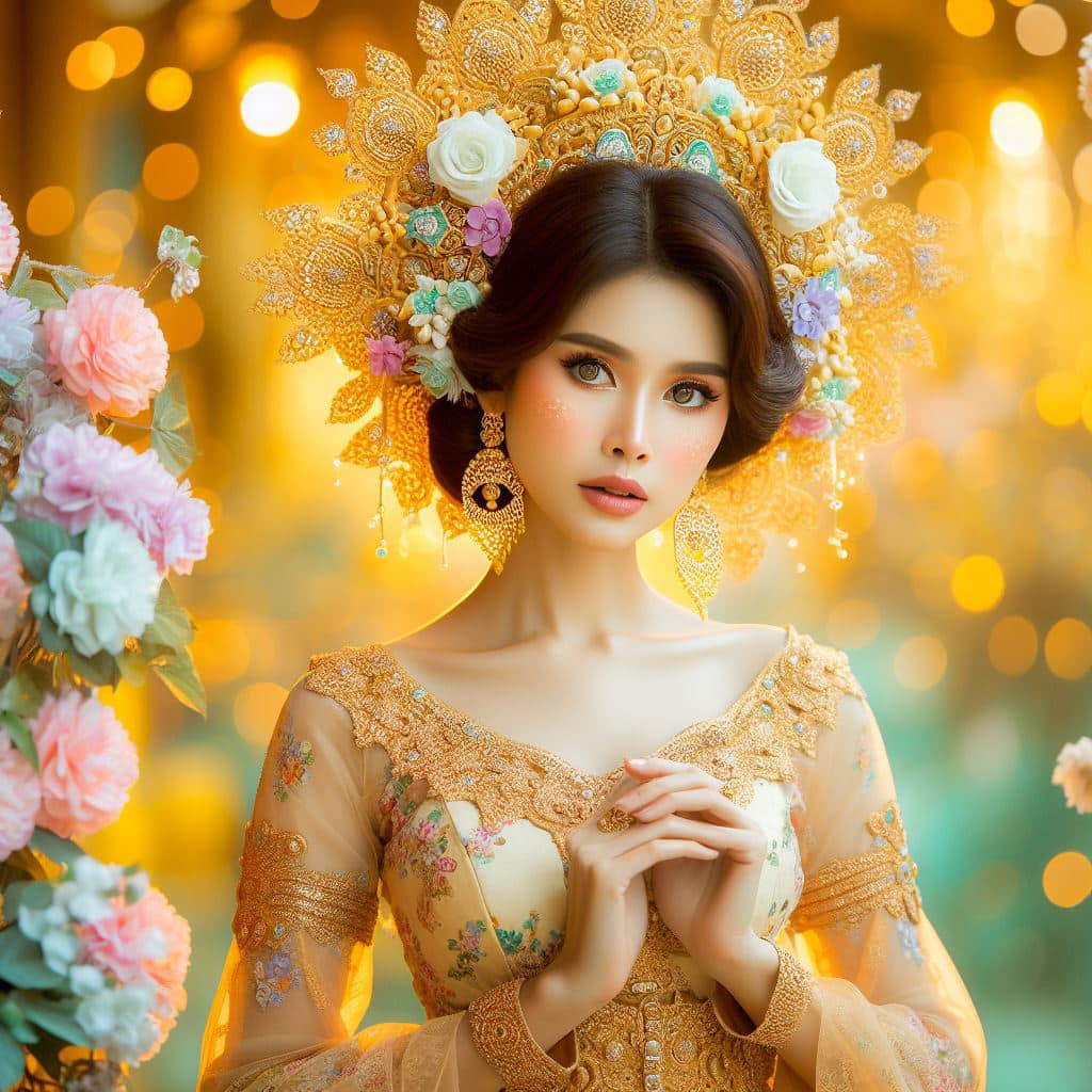 緬甸佛教之美～穿戴傳統服飾的緬甸美女