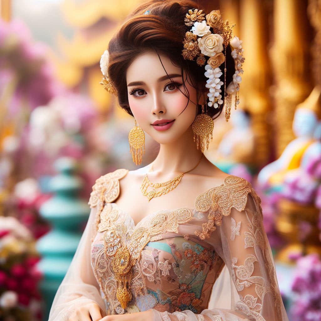 緬甸佛教之美～穿戴傳統服飾的緬甸美女