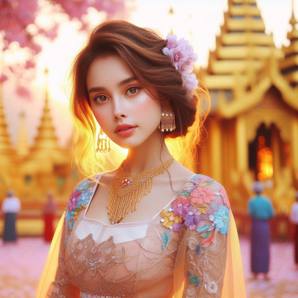 緬甸佛教之美～穿戴傳統服飾的緬甸美女