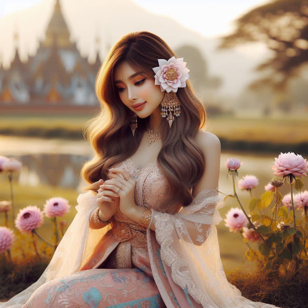緬甸佛教之美～穿戴傳統服飾的緬甸美女