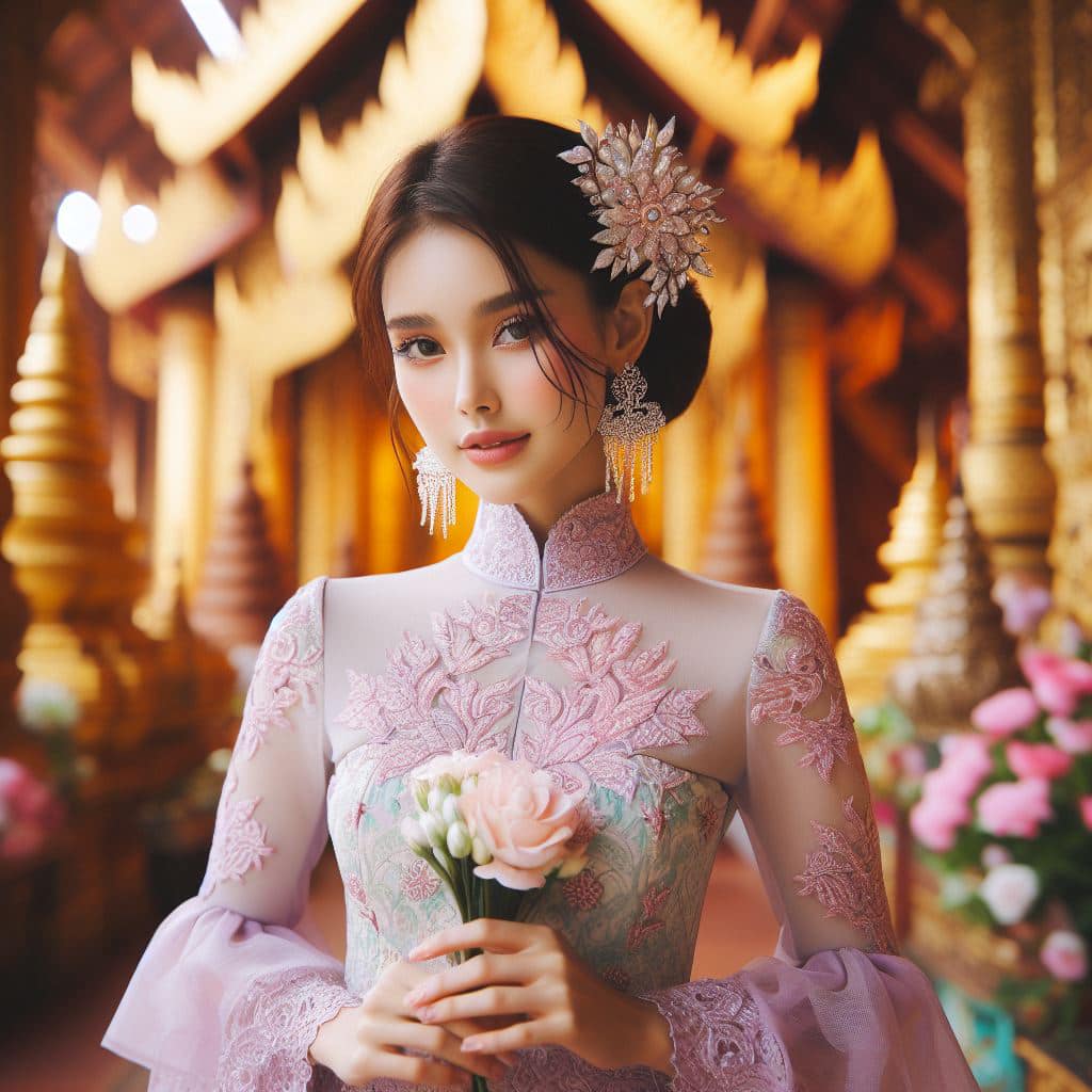 緬甸佛教之美～穿戴傳統服飾的緬甸美女