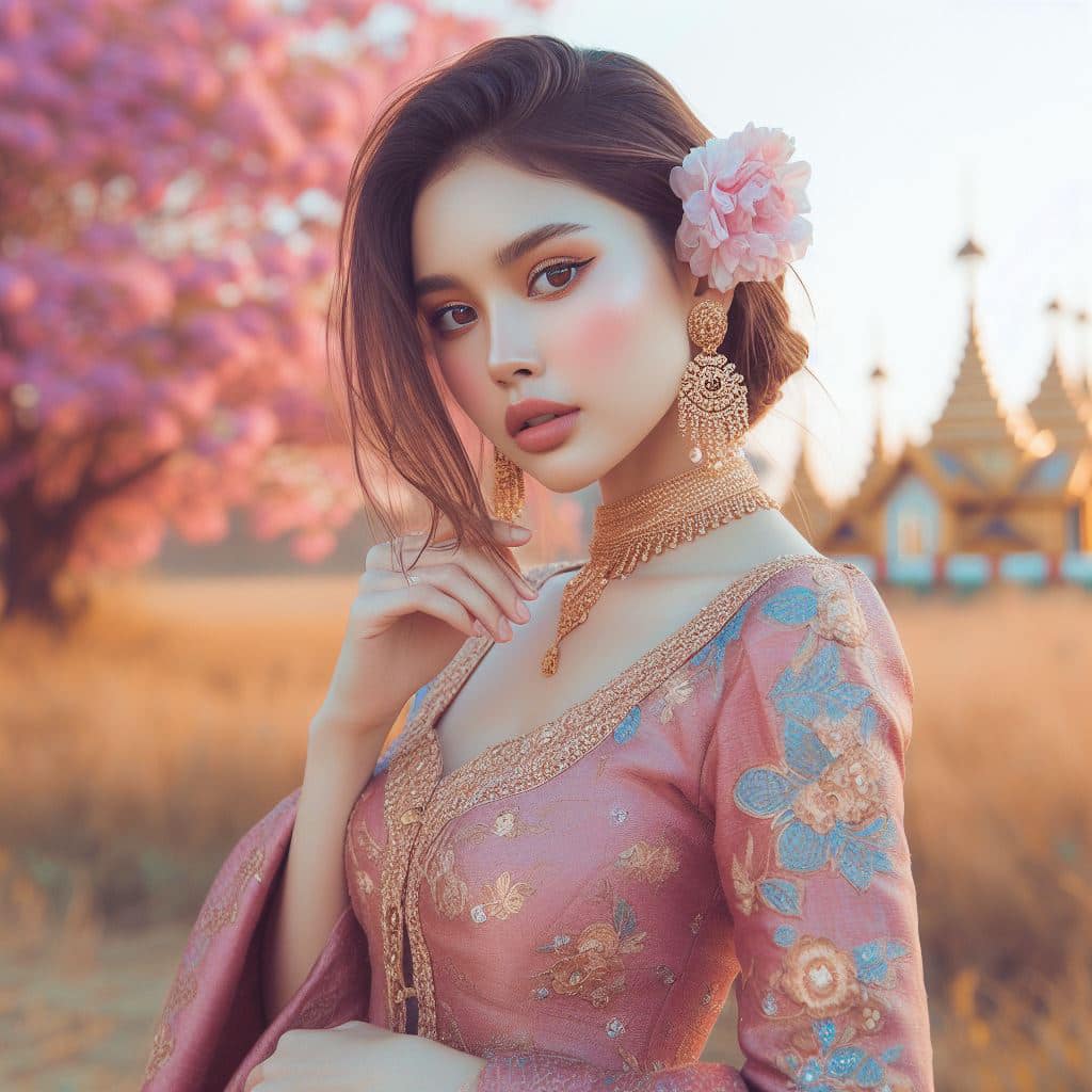 緬甸佛教之美～穿戴傳統服飾的緬甸美女
