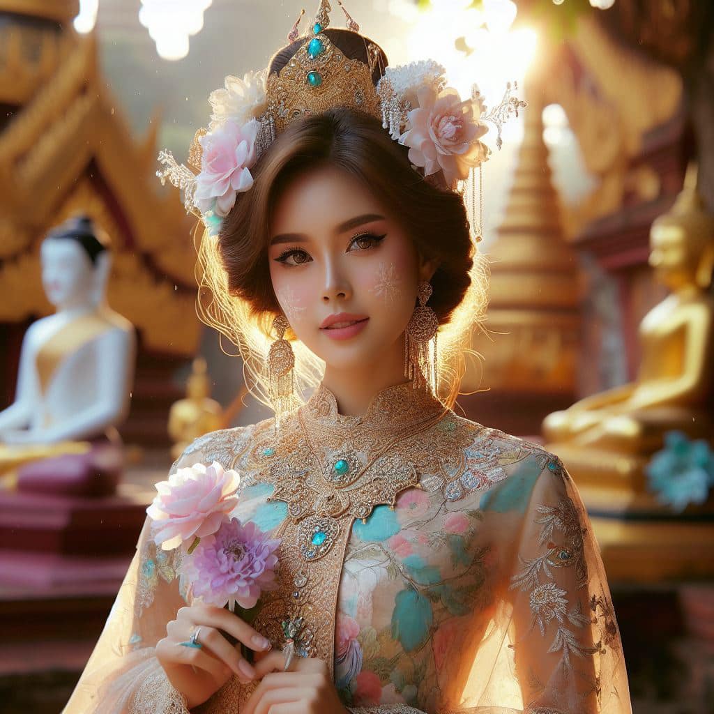 緬甸佛教之美～穿戴傳統服飾的緬甸美女