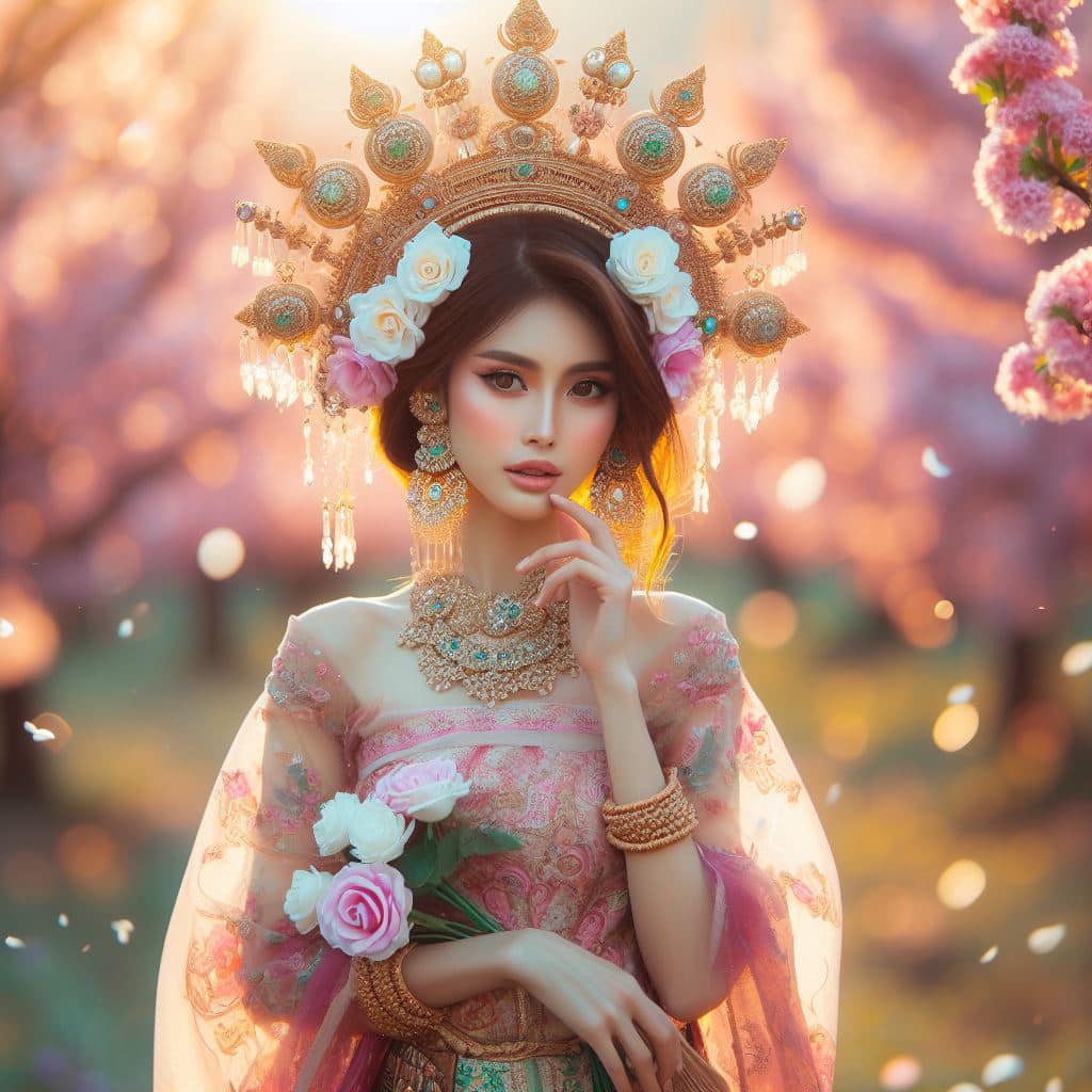 緬甸佛教之美～穿戴傳統服飾的緬甸美女