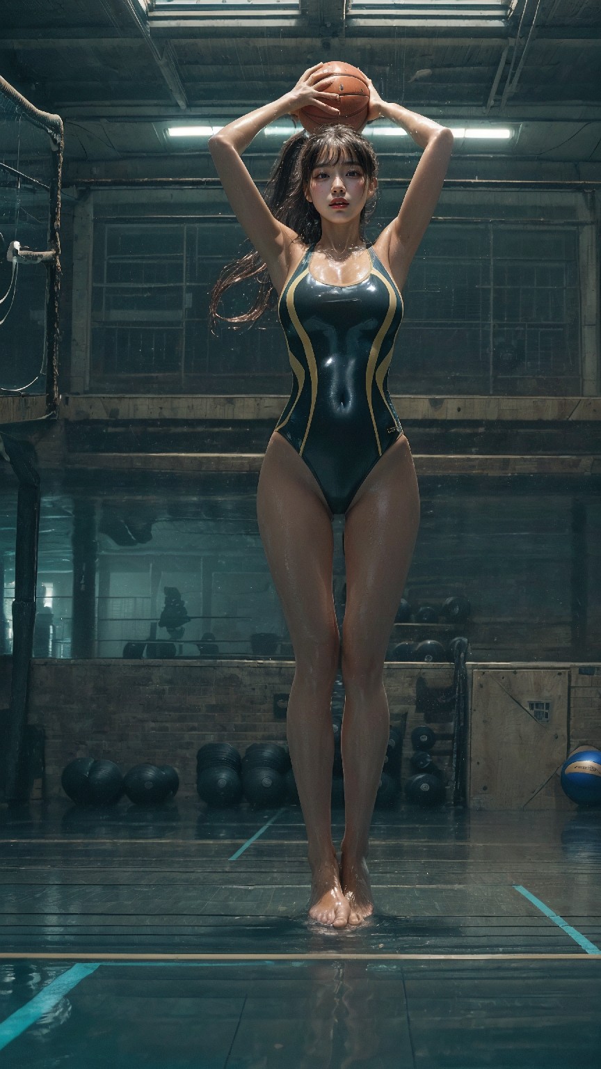 indoor gym wet latex swimsuit1