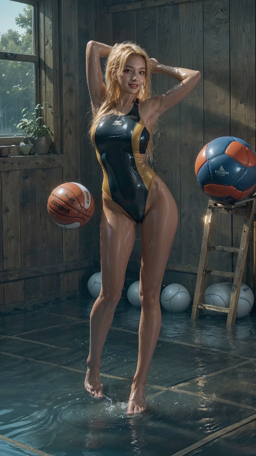 indoor gym wet latex swimsuit1