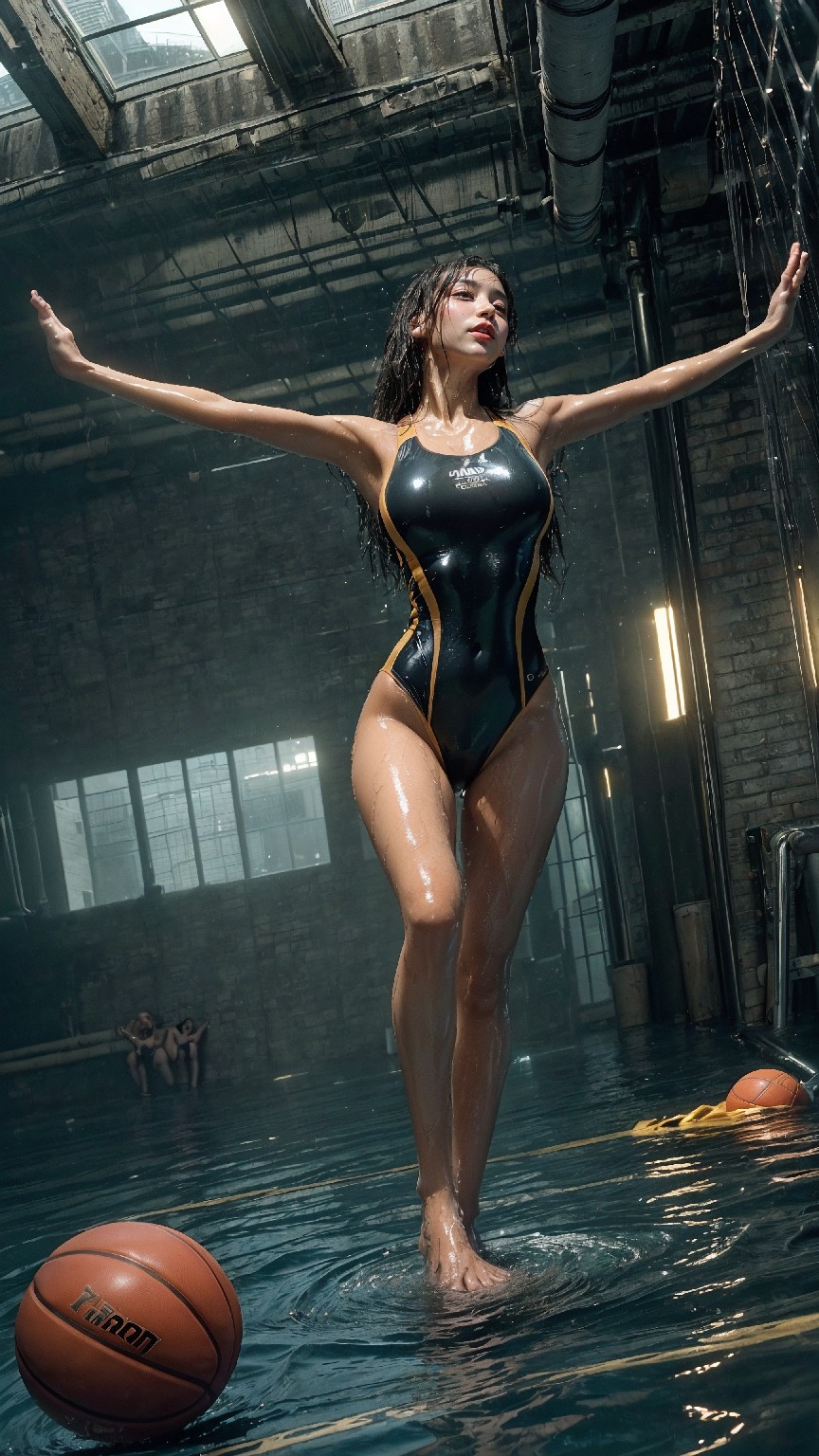 indoor gym wet latex swimsuit1