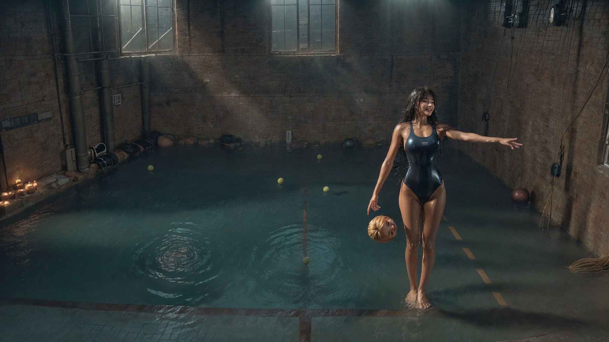 indoor gym wet latex swimsuit1