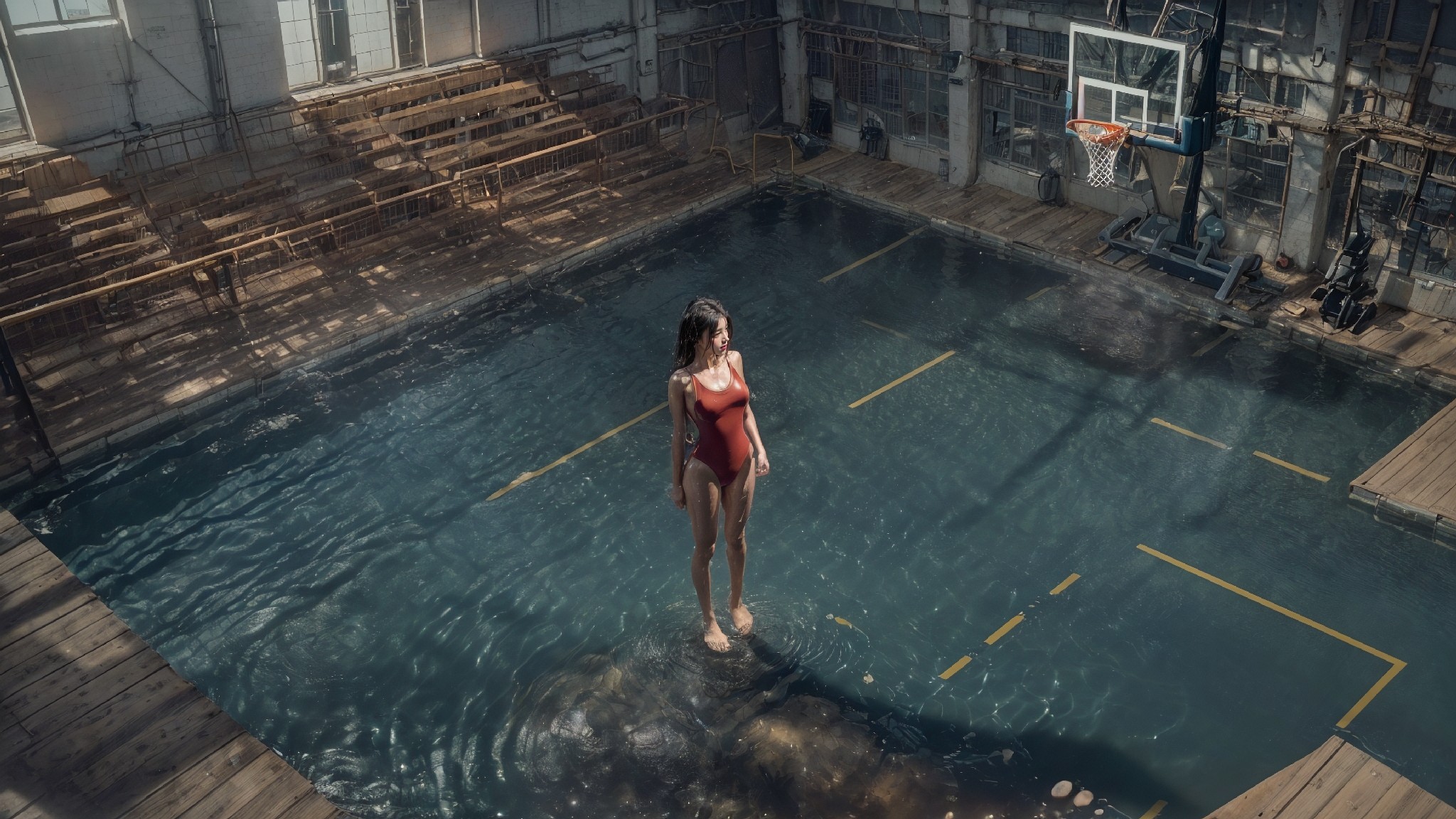 indoor gym wet latex swimsuit1