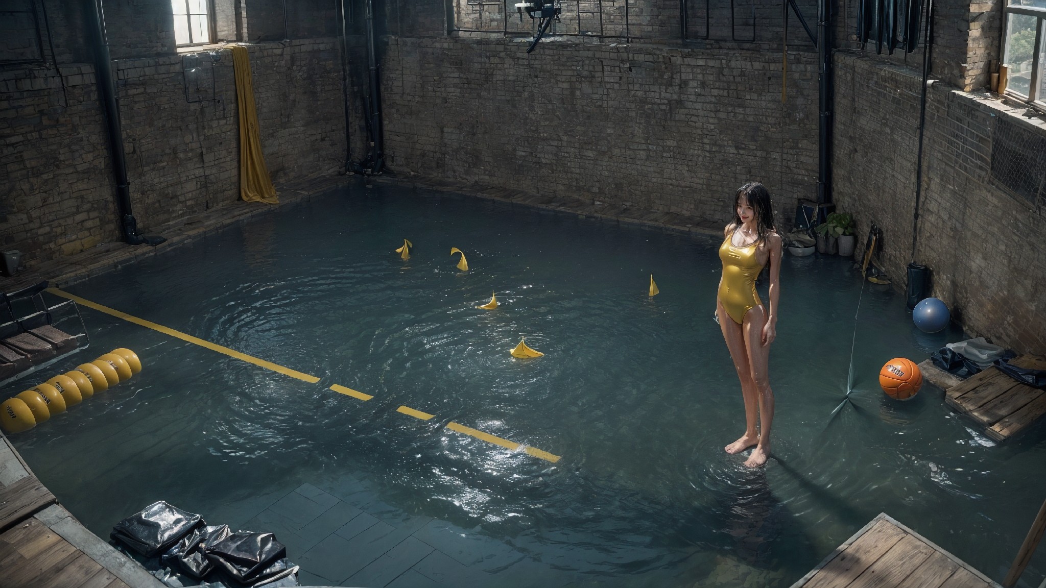 indoor gym wet latex swimsuit1