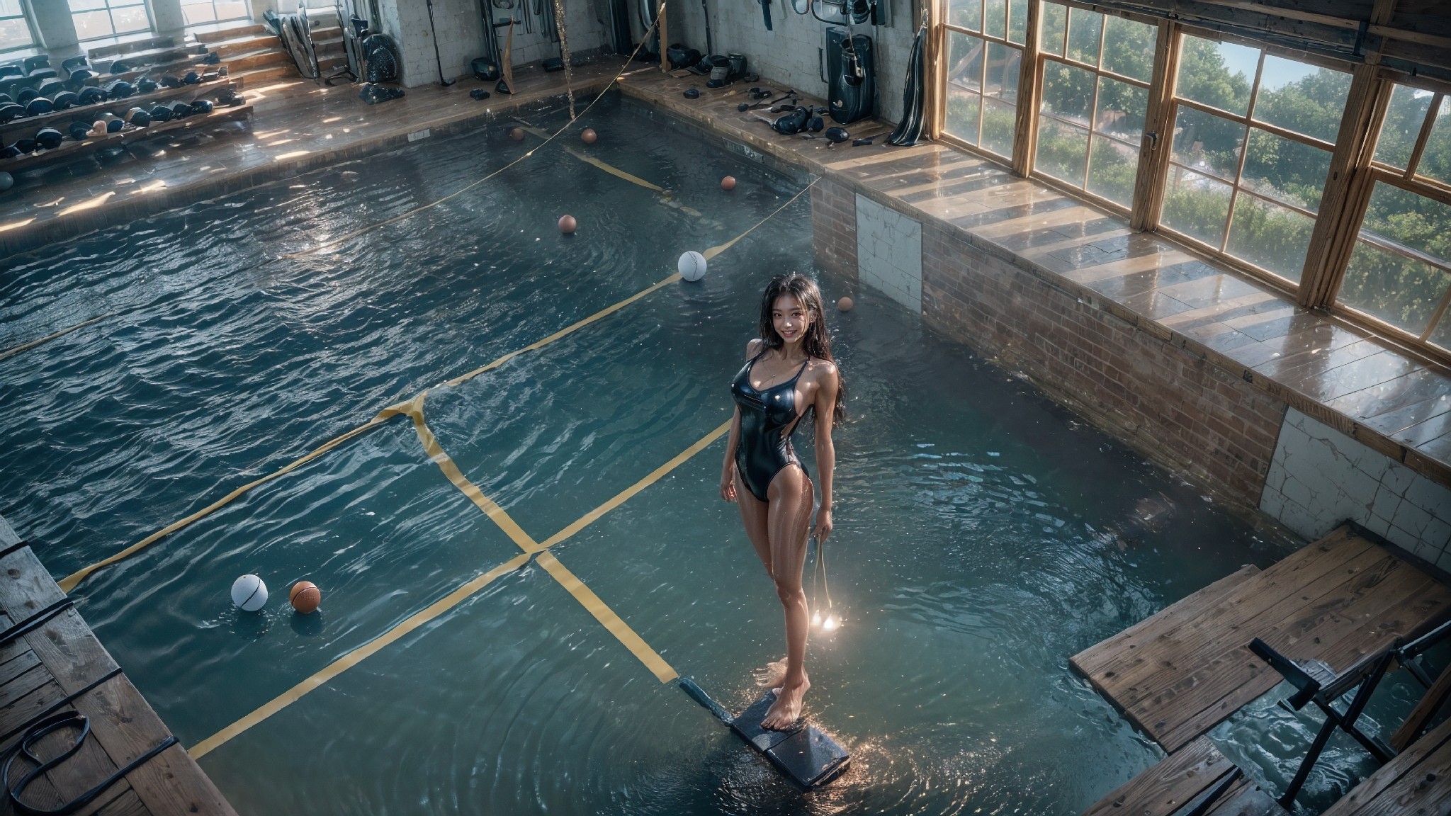 indoor gym wet latex swimsuit1