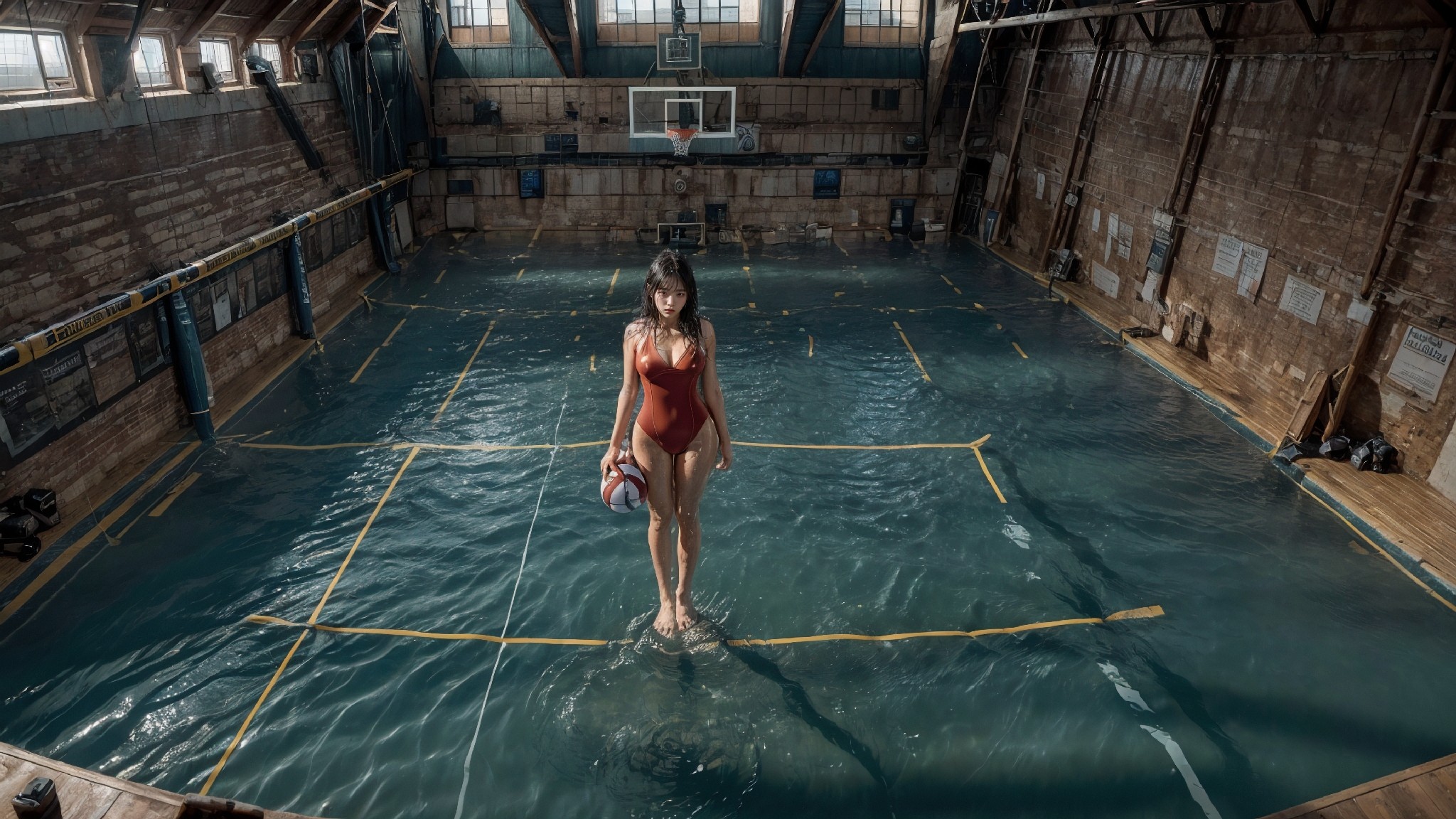 indoor gym wet latex swimsuit1