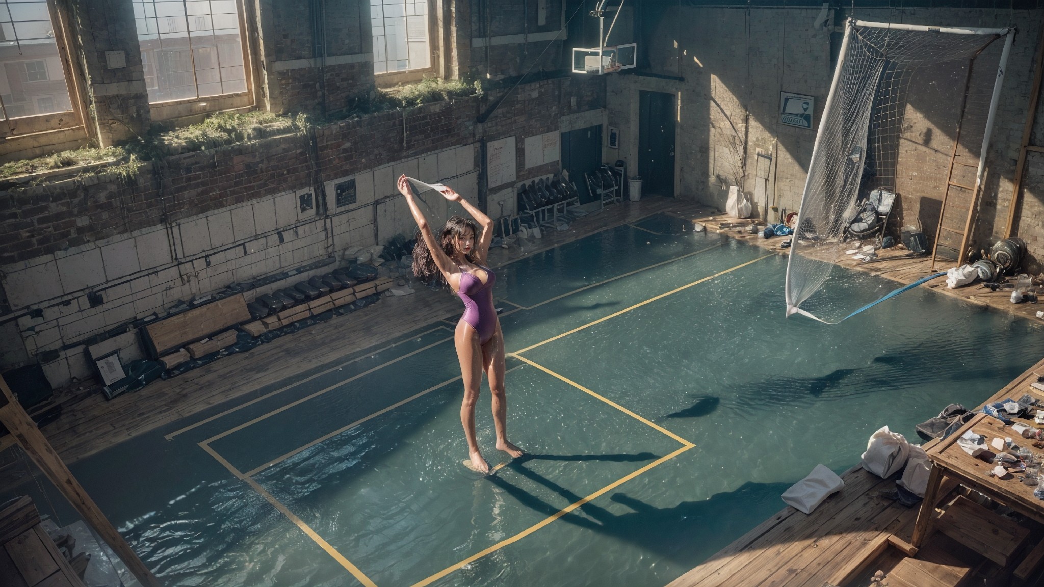 indoor gym wet latex swimsuit1