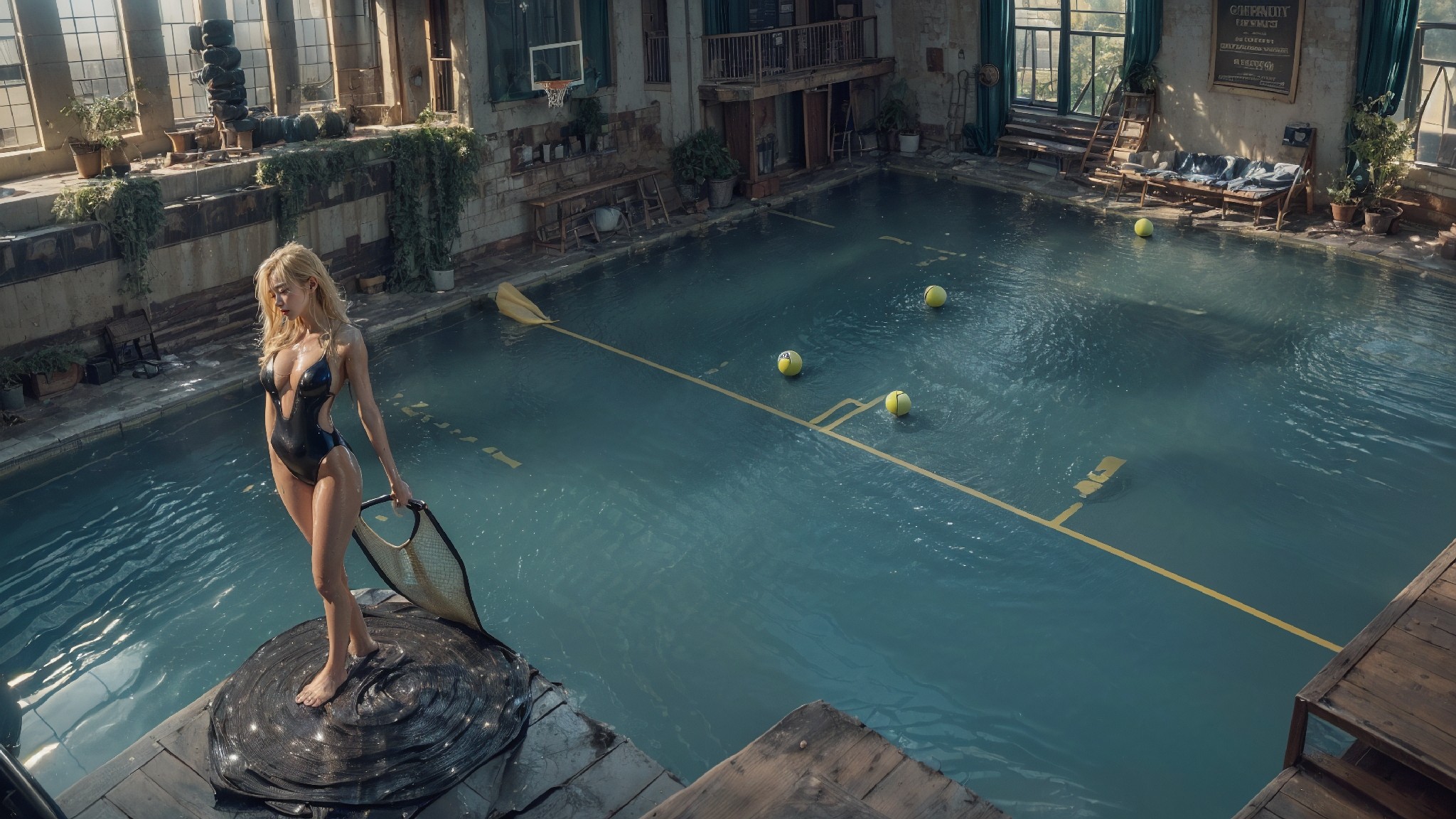 indoor gym wet latex swimsuit1