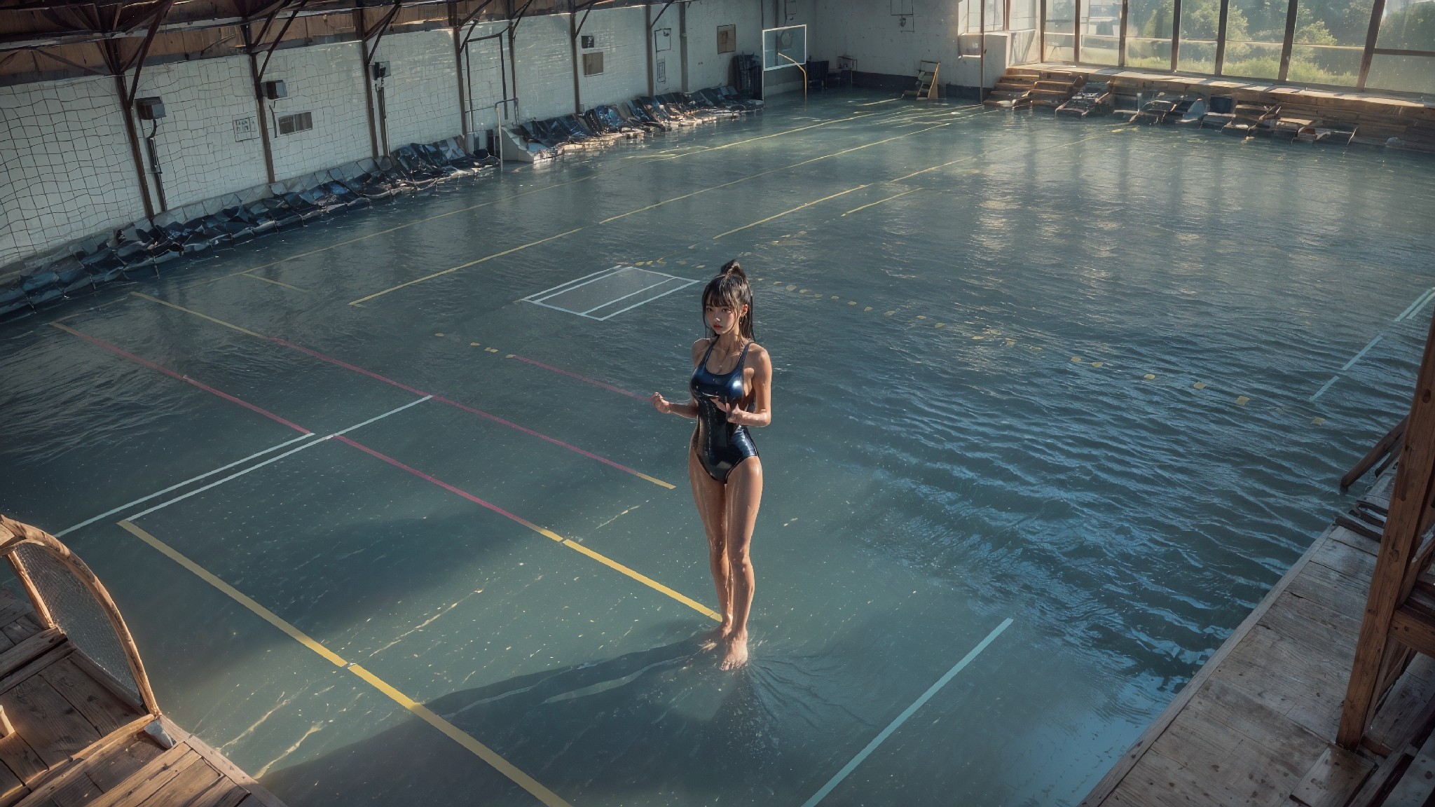 indoor gym wet latex swimsuit1
