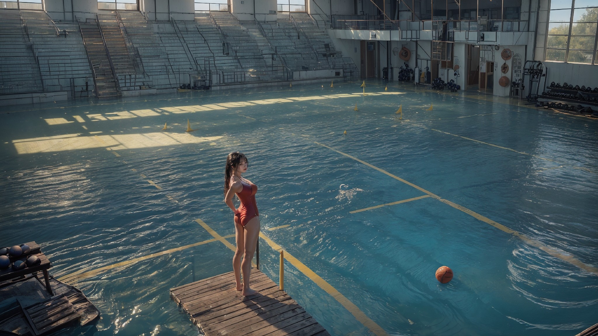 indoor gym wet latex swimsuit1