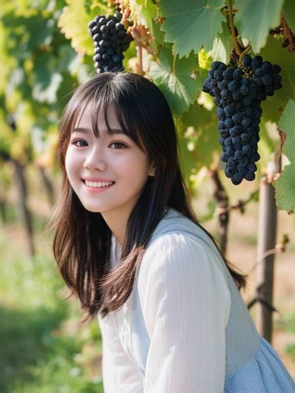 Australian girl working on holiday picks grapes Character AI