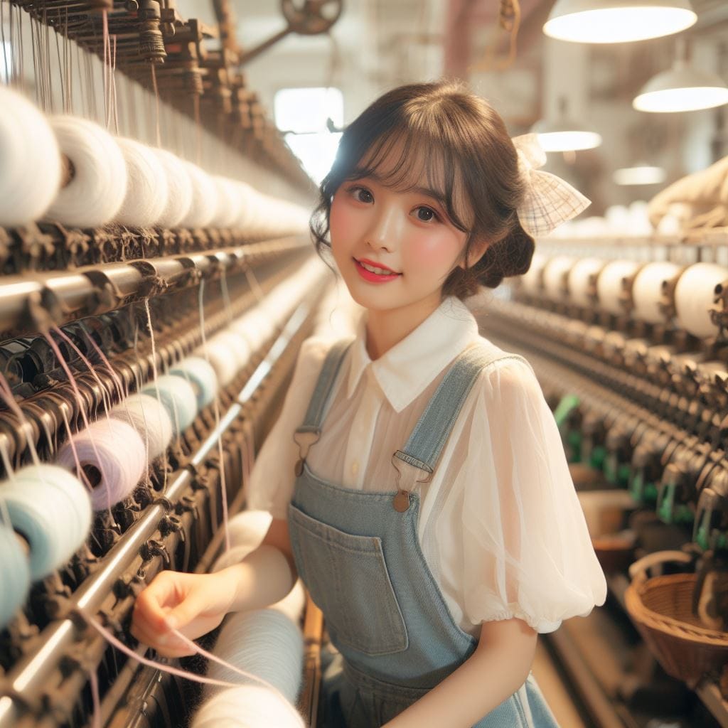 Female spinning factory workers in Taiwan in the 1950s