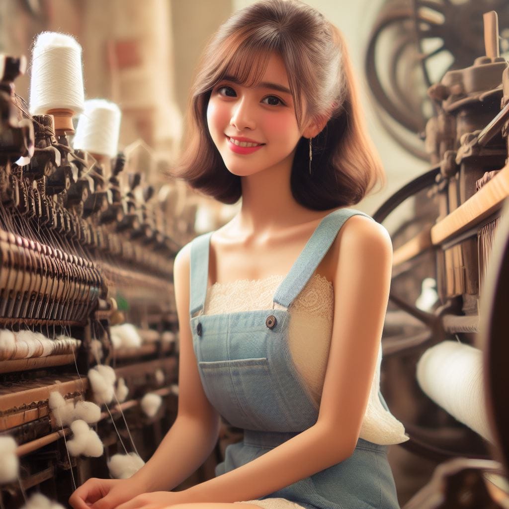 Female spinning factory workers in Taiwan in the 1950s